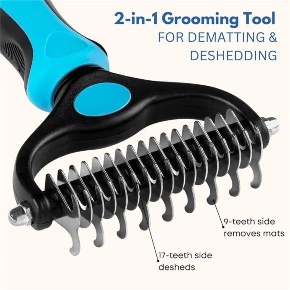 Dog and Cat Dematting Deshedding Brush Tool-Double Sided Undercoat Rake Shedding - Picture 2 of 7